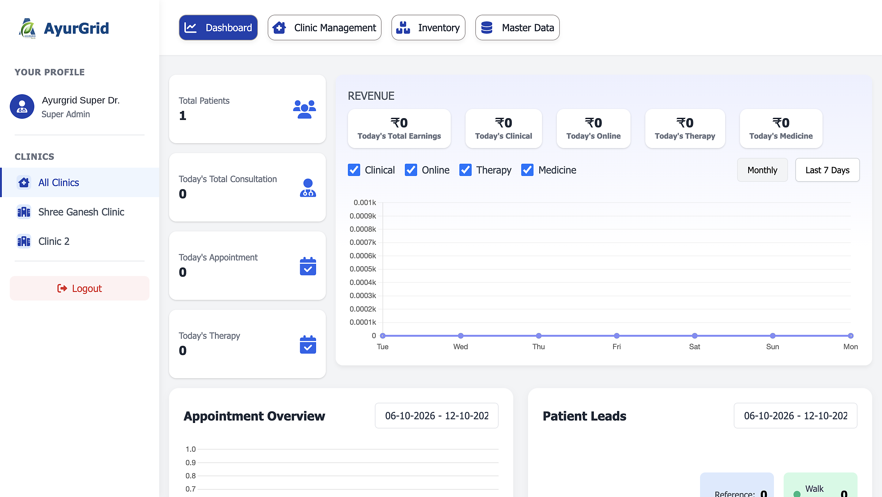 AyurGrid Super Admin CMS interface preview